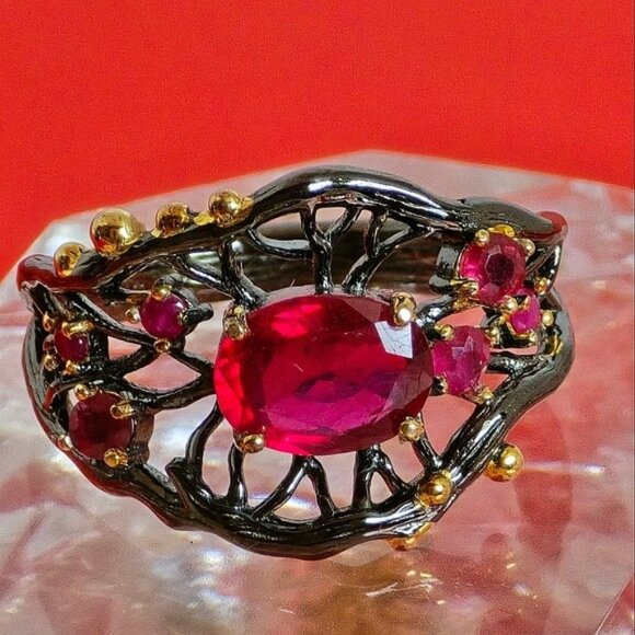 925 Sterling Silver Ring Sz 6.75 with Natural Ruby Gemstone - Picture 1 of 8